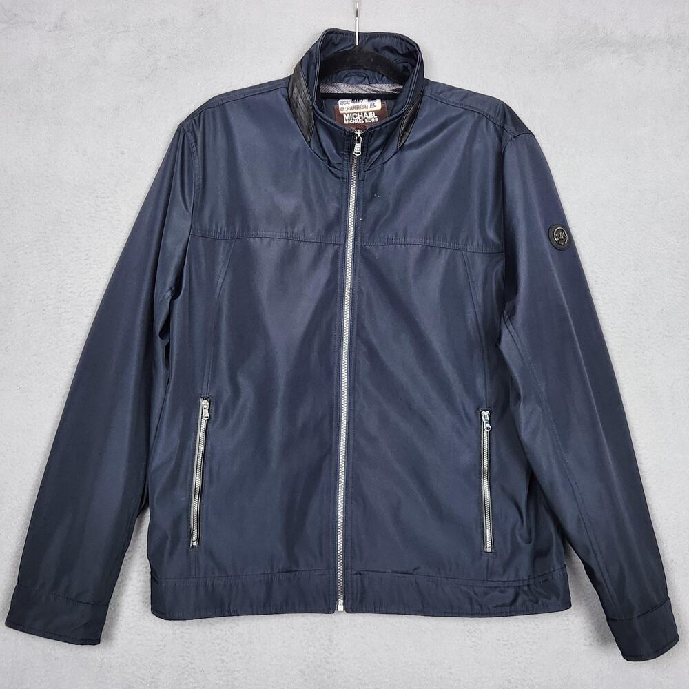 Michael Michael Kors Jacket Mens Large Blue Windbreaker Full Zip Lined MK Logo